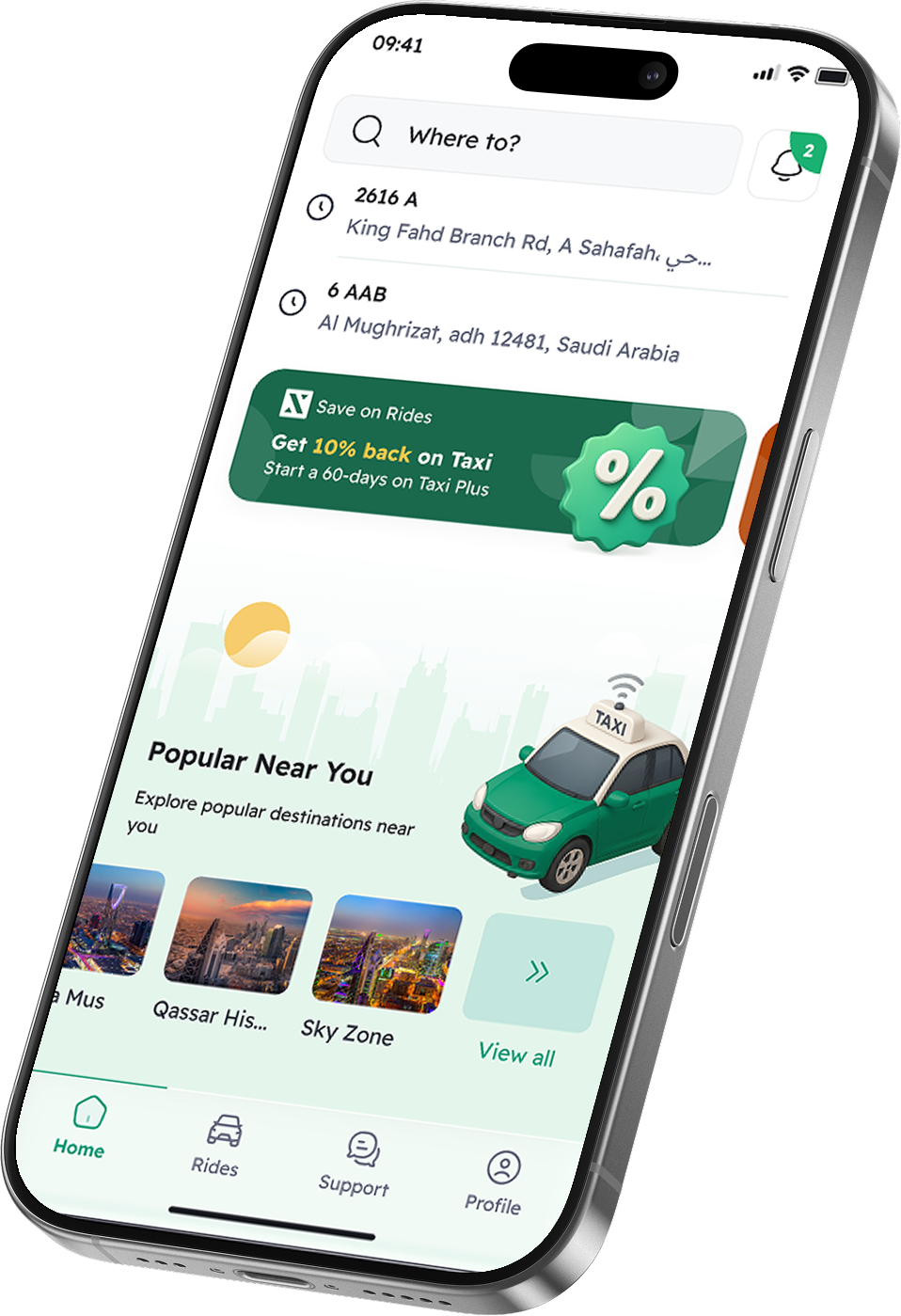 Taxi home screen with a driver illustration